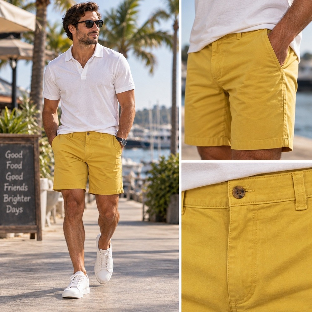 Club Room Mens Yellow 4 Way Stretch Chino Shorts Comfortable Waistband Size 34